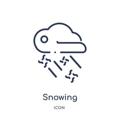 snowing icon from weather outline collection. Thin line snowing icon isolated on white background.