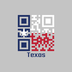 QR code set the color of Texas flag. blue containing a single centered white star. The remaining field is divided horizontally into a white and red bar.