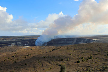 Kilauea caldera with smoking Halemaumau crater, Hawaii
