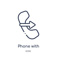 phone with right arrow icon from ultimate glyphicons outline collection. Thin line phone with right arrow icon isolated on white background.