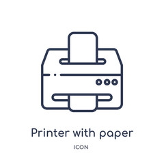 printer with paper icon from ultimate glyphicons outline collection. Thin line printer with paper icon isolated on white background.