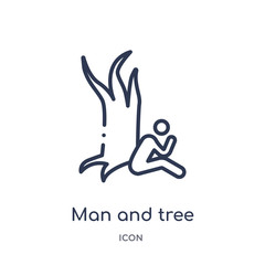 man and tree icon from ultimate glyphicons outline collection. Thin line man and tree icon isolated on white background.