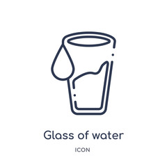 glass of water with drop icon from ultimate glyphicons outline collection. Thin line glass of water with drop icon isolated on white background.