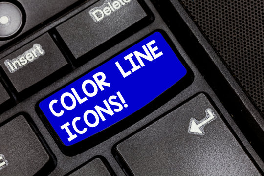 Handwriting Text Color Line Icons. Concept Meaning Colored Figures Help Us To Go Faster In Way Or Open App Keyboard Key Intention To Create Computer Message Pressing Keypad Idea