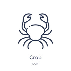 crab icon from travel outline collection. Thin line crab icon isolated on white background.