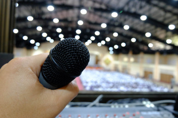 Chiang rai, Thailand - September 20, 2018: Microphone on console, .Professional audio mixing...