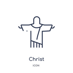 christ icon from travel outline collection. Thin line christ icon isolated on white background.