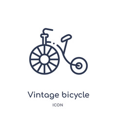 Fototapeta na wymiar vintage bicycle icon from transportaytan outline collection. Thin line vintage bicycle icon isolated on white background.