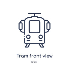tram front view icon from transportaytan outline collection. Thin line tram front view icon isolated on white background.
