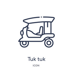 tuk tuk icon from transportaytan outline collection. Thin line tuk tuk icon isolated on white background.