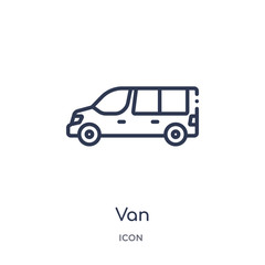 van icon from transportaytan outline collection. Thin line van icon isolated on white background.