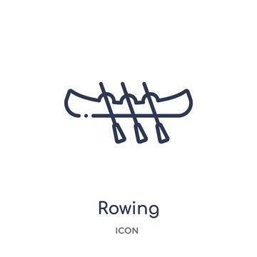 rowing icon from transportaytan outline collection. Thin line rowing icon isolated on white background.