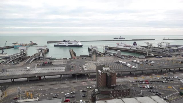 UK January 2019 - Time lapse of one ferry exiting and one entering Dover port.