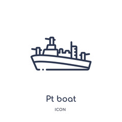 Obraz premium pt boat icon from transportation outline collection. Thin line pt boat icon isolated on white background.