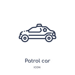 patrol car icon from transportation outline collection. Thin line patrol car icon isolated on white background.
