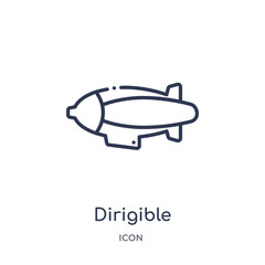 dirigible icon from transportation outline collection. Thin line dirigible icon isolated on white background.