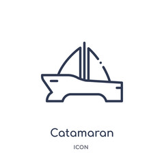 catamaran icon from transportation outline collection. Thin line catamaran icon isolated on white background.