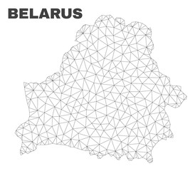 Abstract Belarus map isolated on a white background. Triangular mesh model in black color of Belarus map. Polygonal geographic scheme designed for political illustrations.