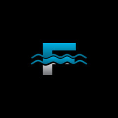 Digital Water Blue Wave F Letter Logo