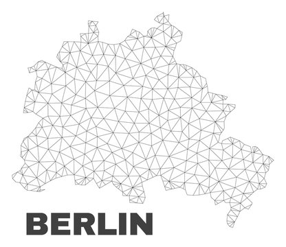 Abstract Berlin City map isolated on a white background. Triangular mesh model in black color of Berlin City map. Polygonal geographic scheme designed for political illustrations.