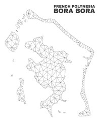 Abstract Bora-Bora map isolated on a white background. Triangular mesh model in black color of Bora-Bora map. Polygonal geographic scheme designed for political illustrations. - obrazy, fototapety, plakaty