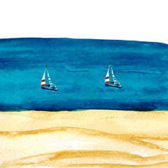 Watercolor illustration of the sea, yacht, .Illustration for design wedding invitations