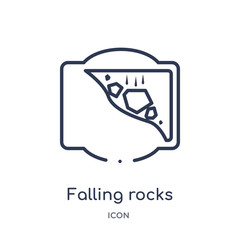 falling rocks icon from traffic signs outline collection. Thin line falling rocks icon isolated on white background.