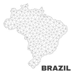 Abstract Brazil map isolated on a white background. Triangular mesh model in black color of Brazil map. Polygonal geographic scheme designed for political illustrations.