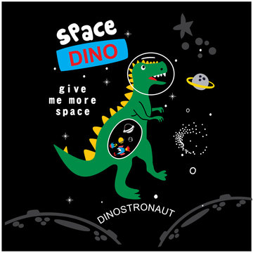 space dinosaur vector illustration for kids fashion