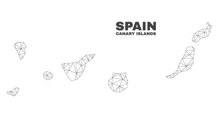 Abstract Canary Islands map isolated on a white background. Triangular mesh model in black color of Canary Islands map. Polygonal geographic scheme designed for political illustrations.
