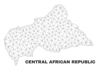 Abstract Central African Republic map isolated on a white background. Triangular mesh model in black color of Central African Republic map.