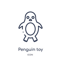 penguin toy icon from toys outline collection. Thin line penguin toy icon isolated on white background.