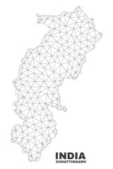 Abstract Chhattisgarh State map isolated on a white background. Triangular mesh model in black color of Chhattisgarh State map. Polygonal geographic scheme designed for political illustrations.