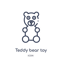 teddy bear toy icon from toys outline collection. Thin line teddy bear toy icon isolated on white background.