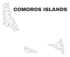 Abstract Comoros Islands map isolated on a white background. Triangular mesh model in black color of Comoros Islands map. Polygonal geographic scheme designed for political illustrations.