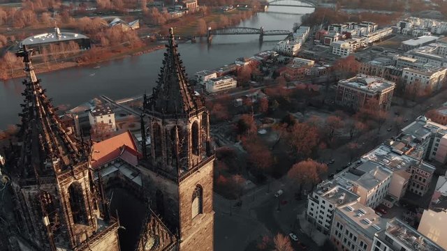 Cathedral Magdeburg at Wintertime behind the river.