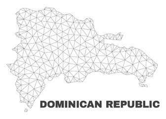 Abstract Dominican Republic map isolated on a white background. Triangular mesh model in black color of Dominican Republic map. Polygonal geographic scheme designed for political illustrations.