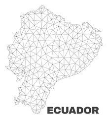 Abstract Ecuador map isolated on a white background. Triangular mesh model in black color of Ecuador map. Polygonal geographic scheme designed for political illustrations.