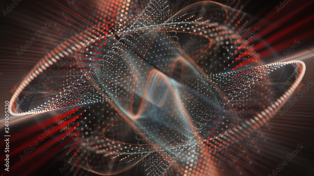 Aufkleber abstract background. 3d illustration. fractal graphics composition of dots, waves and rays of light.