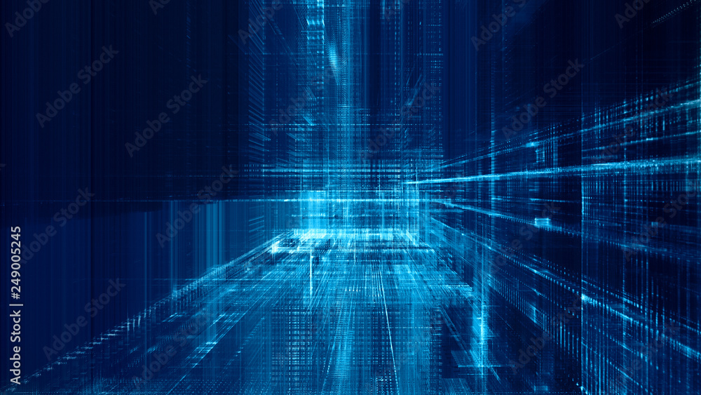 Aufkleber abstract background. digital data visualization. 3d illustration based on fractal graphics. blue ton