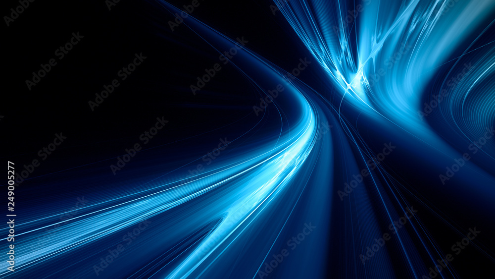 Aufkleber Abstract blue on black background texture. Dynamic curves ands blurs pattern. Detailed fractal graphics. Science and technology concept.