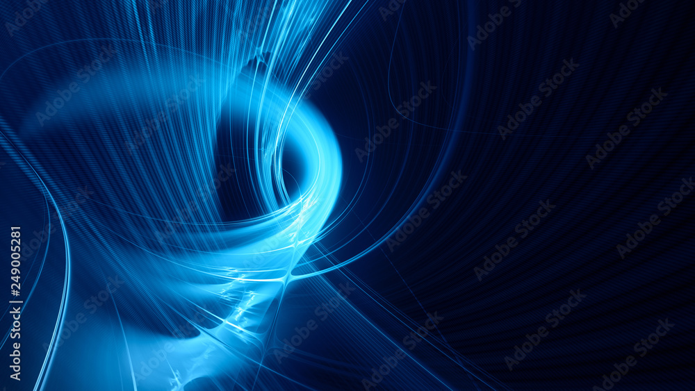 Poster abstract blue on black background texture. dynamic curves ands blurs pattern. detailed fractal graph