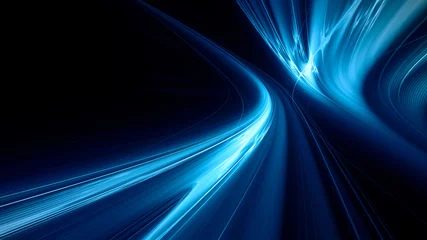 Gardinen Abstraktes Blau auf schwarzer Hintergrundbeschaffenheit. Dynamische Kurven und Verwischungen des Musters. Detaillierte fraktale Grafiken. Wissenschafts- und Technologiekonzept. © Digital art