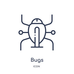 bugs icon from technology outline collection. Thin line bugs icon isolated on white background.