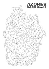 Abstract Flores Island of Azores map isolated on a white background. Triangular mesh model in black color of Flores Island of Azores map.