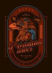 Beer label with American eagle. Original vector illustration in vintage style