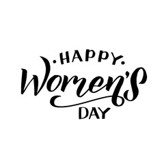 Happy Woman’s Day calligraphy design on square white background. Vector illustration. Woman’s Day greeting calligraphy design in black colors. Template for a poster, cards, banner. - Vector