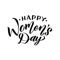 Happy Woman’s Day calligraphy design on square white background. Vector illustration. Woman’s Day greeting calligraphy design in black colors. Template for a poster, cards, banner. - Vector