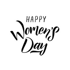 Obraz premium Happy Woman’s Day calligraphy design on square white background. Vector illustration. Woman’s Day greeting calligraphy design in black colors. Template for a poster, cards, banner. - Vector