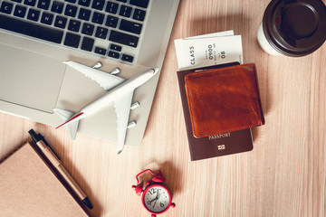 Travel destination explore planning on vacation trip., Layout of journey accessory holiday scheduling in summer. World itinerary lifestyle and package tour concept. Internet communication searching.